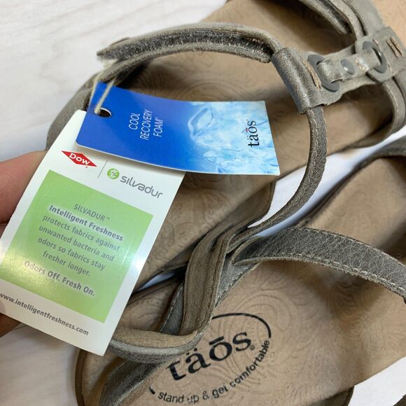 Taos Sandal Womens 6 Gray Swifty Open Toe Ankle Straps Slip On Casual Leather - Picture 7 of 11